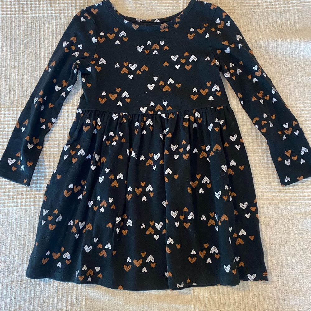 4T - Heart Patterned Black Dress for Kids